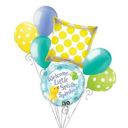7pc Welcome Little Splish-Splasher Rubber Duck Gender Neutral Baby Balloon Bouquet