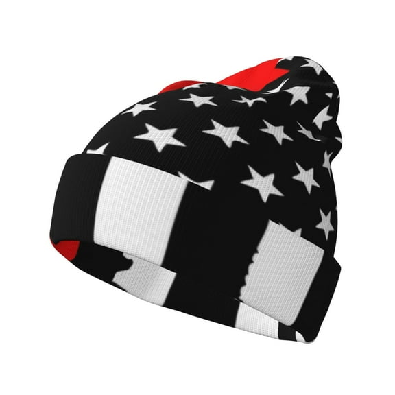Picia Firefighters USA Flag Pattern Knitted Beanie Hat for Men and Women , Unisex Winter Warm Stretchy Knit Cap Thick Fisherman Beanies Cuffed Plain Skull Caps