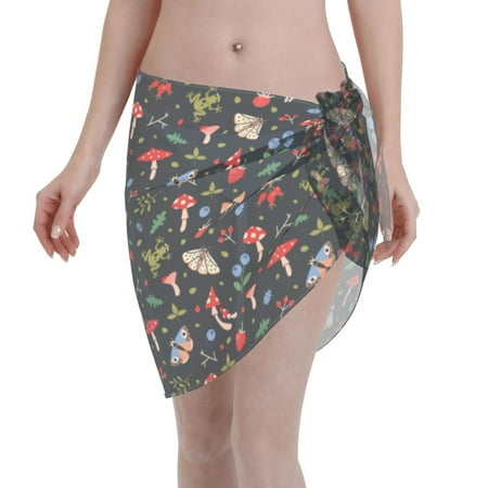Disketp Forest Flora And Insects Women Swimsuit Cover Up Short Chiffon Summer Beach Sarong Bikini Wrap Skirt Bathing Suit