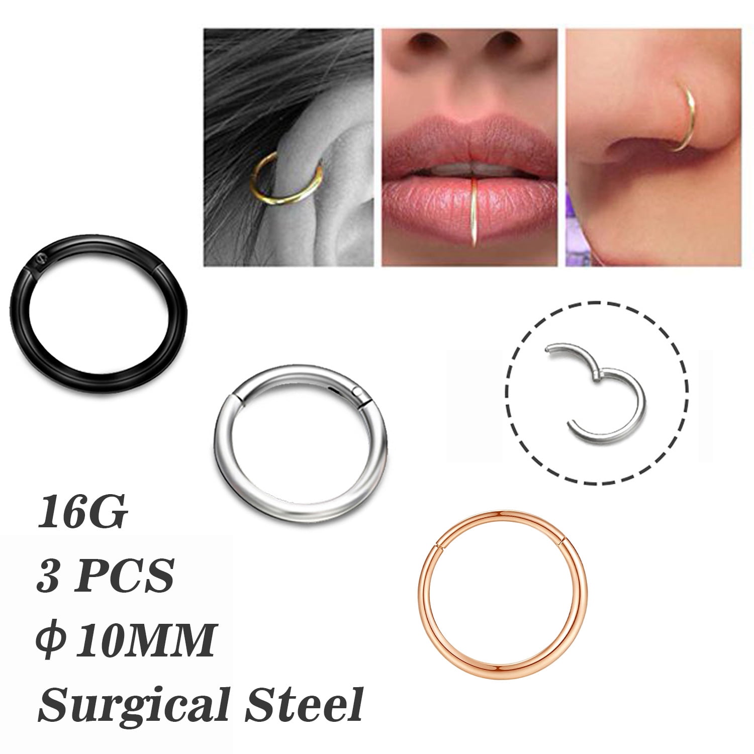 12 pcs 16G 5/16" Value Pack Anodized Captive Bead Ring Cartilage Septum Labret 