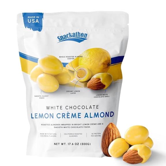 Snackathon Lemon Creme White Chocolate Covered Almonds, 17.6 oz Resealable Bag