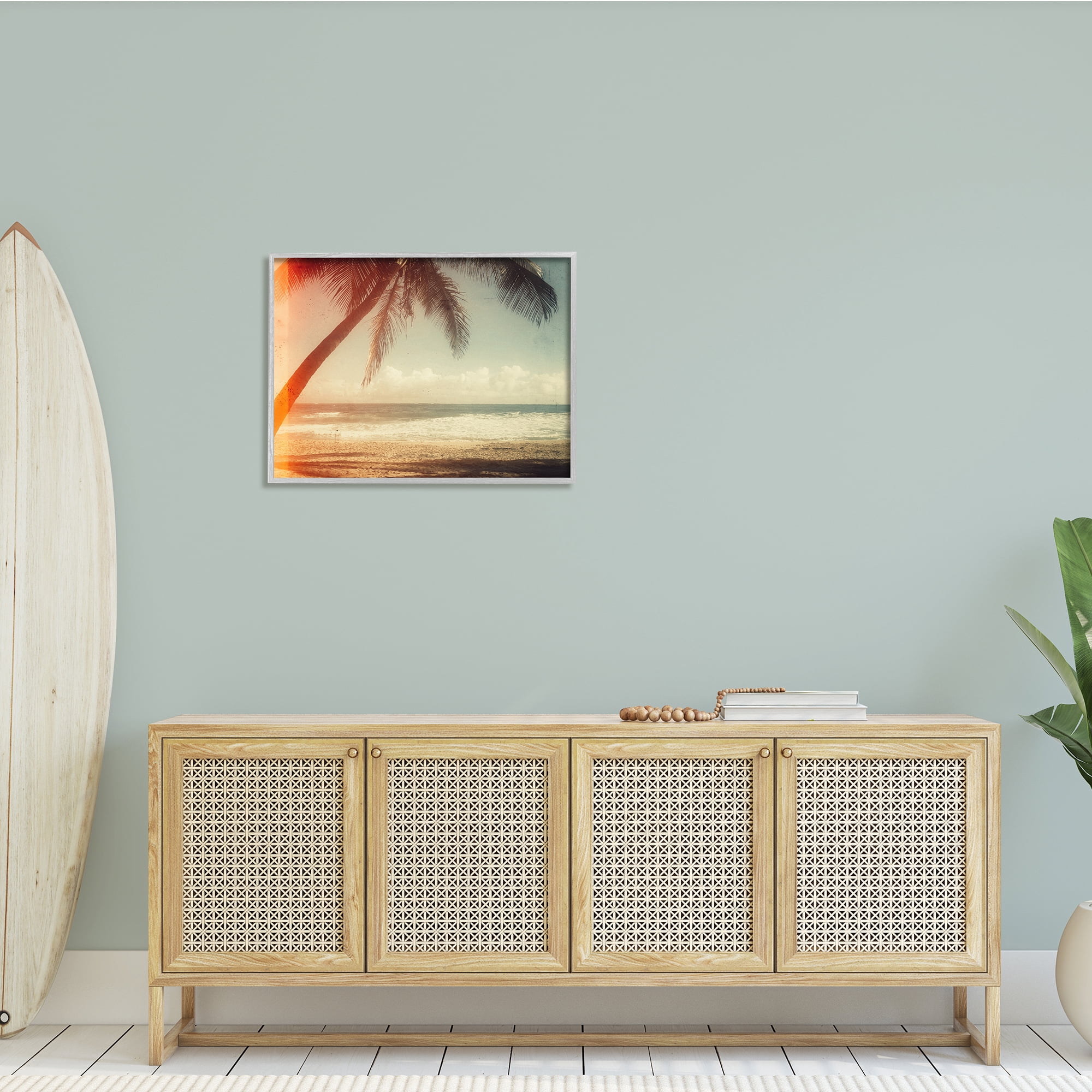 Stupell Indtries Vintage Sun Bleached Ocean Scene Hanging Palm Tree,30 x 24,Design by Acosta