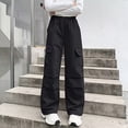 thumbnail image 4 of WhouRiu Girls Casual Cargo Pants Solid Color Elastic Waist Baggy Wide Leg Pants Kids Comfortable Daily Trousers With Pockets,11-12 Years, 4 of 5