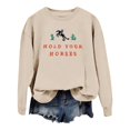 thumbnail image 4 of Wang6 Womens Plus Size Graphic Sweatshirts"Hold Your Horses"Letter Printed Long Sleeve Pullovers Causal Fall Crew Neck Tops Loose Fit Tshirts Khaki S, 4 of 5