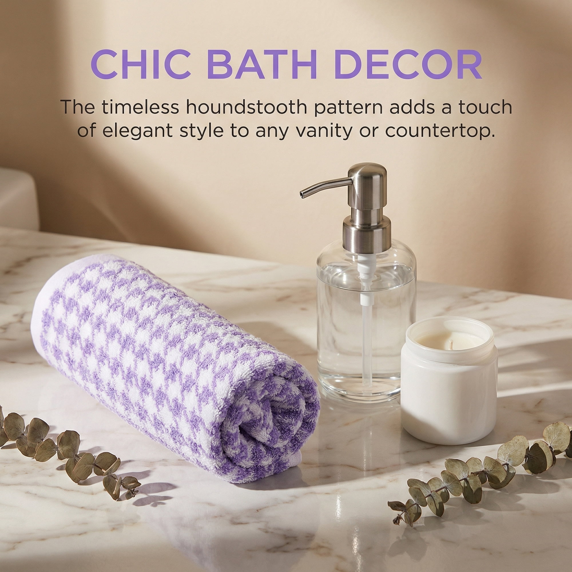 Unique Bargains Pure Cotton Houndstooth Soft Absorbent Hand Towels Purple 4pk