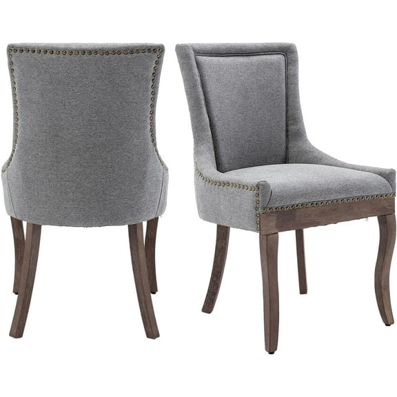 KISRAIS Dining Chairs Set of 2, Upholstered Side Chairs Farmhouse Solid Wood Kitchen Dining Room Chairs with Nailheads Legs