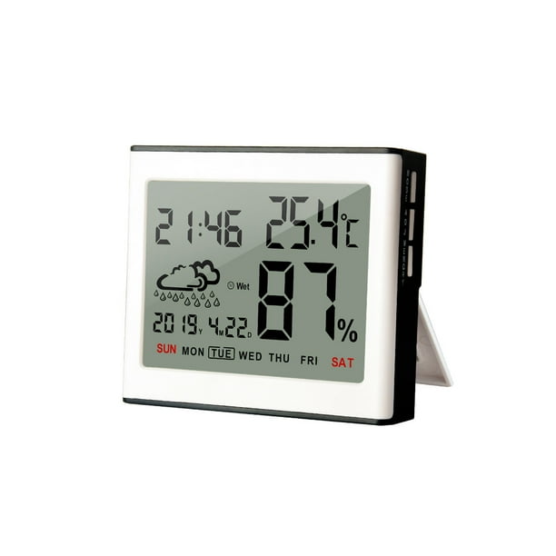 Matsuzay Termómetro -10-50 ℃ 10-99 LCD Higrómetro ajustable Plástico Funciona con pilas Temperatura Humedad Medidor Sensor Blanco Termómetros Blanco