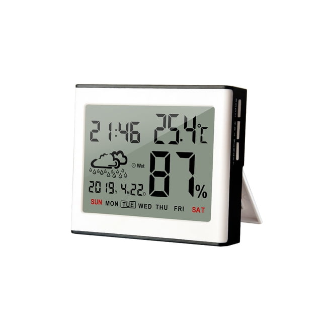 Wosthever Termómetro higrómetro electrónico ajustable con soporte, Detector colgante, estación meteorológica, medidor de temperatura y humedad Termómetros Blanco Wosthever HA060980-01B