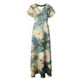 thumbnail image 5 of vigerkar Womens Floral Maxi Dress Summer Short Sleeve Long Dresses Flowy V Neck A Line Maxi Dresses Boho Vacation Beach Dress Blue, M, 5 of 7
