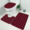 thumbnail image 2 of Red Black Plaid Checkered Pattern Bathroom Rugs Sets 3 Piece,Toilet Cover Set,Absorbent Non Slip Bathroom Mats Sets with U-Shaped Contour Rug Toilet Rug Set, 2 of 5