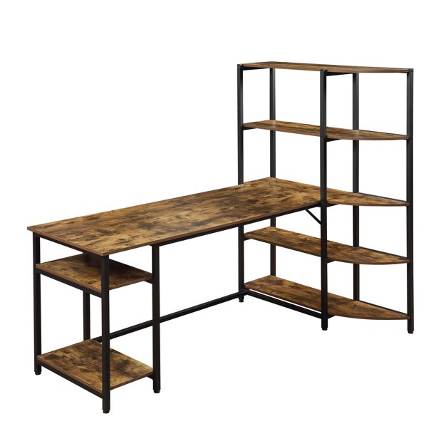 Home Office Computer Desk with 5 Tier Storage Shelves，Large Office Desk