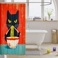 thumbnail image 3 of Manfei Retro Cat Shower Curtain 72Wx72L, Japanese Ramen Kitten Bathroom Curtain, Red Teal, 3 of 5