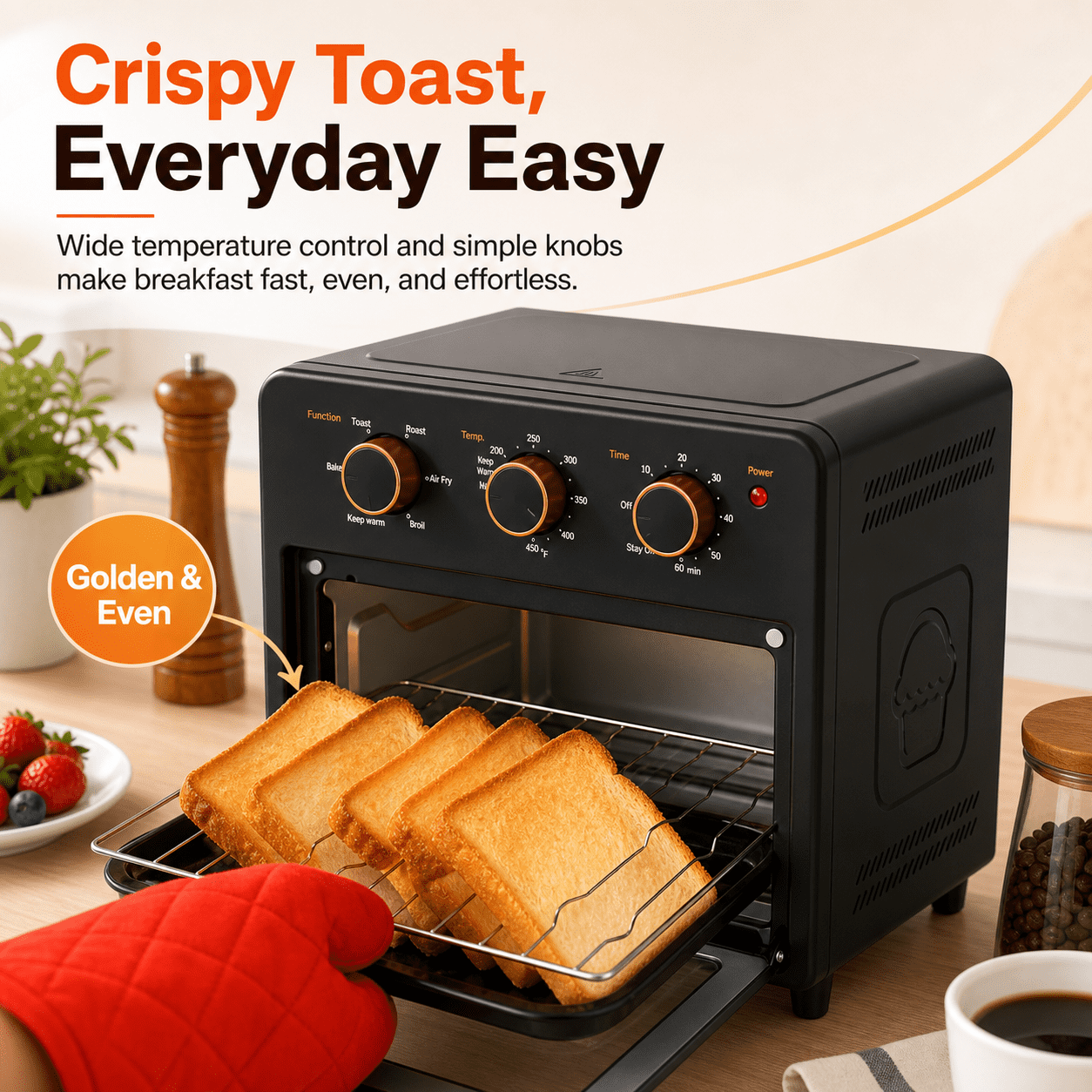 OUNIN Air Fryer Toaster Oven with Steam Infusion – 12.6QT Compact, Countertop, Fast Preheat with Bake, Toast, Roast, Broil and Warm Options