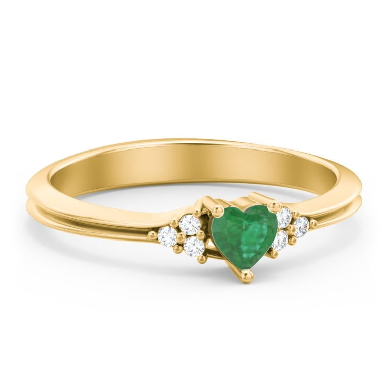Bague en Forme de Cœur avec Accents d'Épaule - Émeraude (Peut)