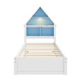 thumbnail image 5 of Bellemave Solid Wood Twin Size House-Shaped Bed with Bookcase Headboard and Led Lights, Twin Size Trundle,No Box Spring Needed,Blue+White, 5 of 8