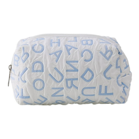 Lksixu Cute Pencil Case, Letter Pleated Design Pencil Pouch with Sturdy Zipper, Aesthetic Stationery Organizer Large Capacity Pen Holder Portable Travel Makeup Bag for for Office College, Blue