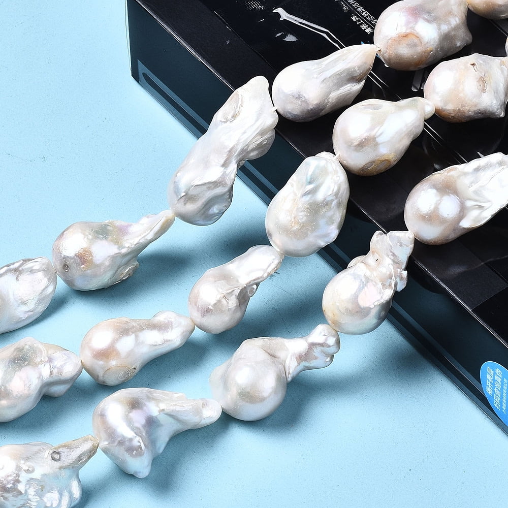 Natural Baroque Pearl Keshi Pearl Beads Strands Cultured Freshwater Pearl Natural Color White 16~36x14~19x12~18mm Hole: 0.5mm