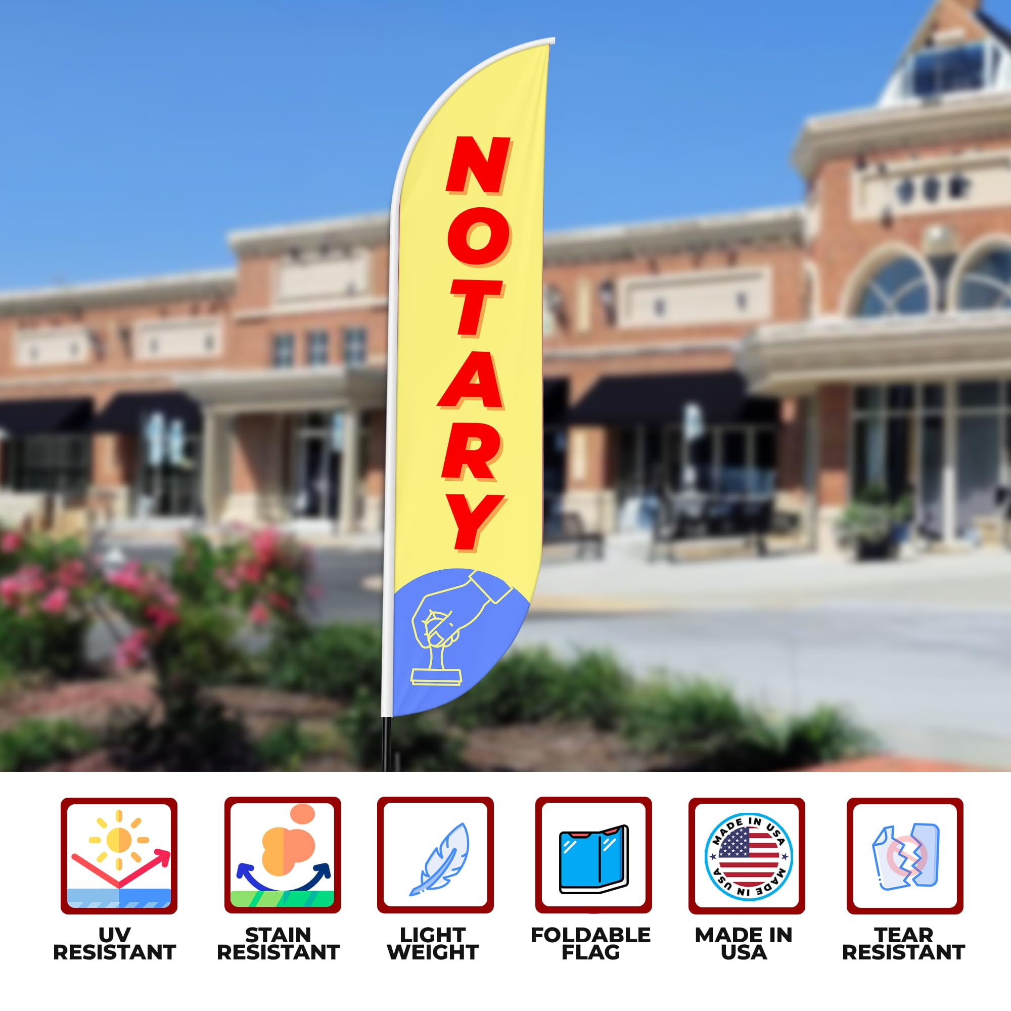 Notary Sign feather flag Pole Mount for Outdoor by Mavis Print | 15 FEET Long Polyester Outdoor Banner Flag Pole Kit for Easy Hang | HD Print Swooper Flag Pole Stand for Business Advertising