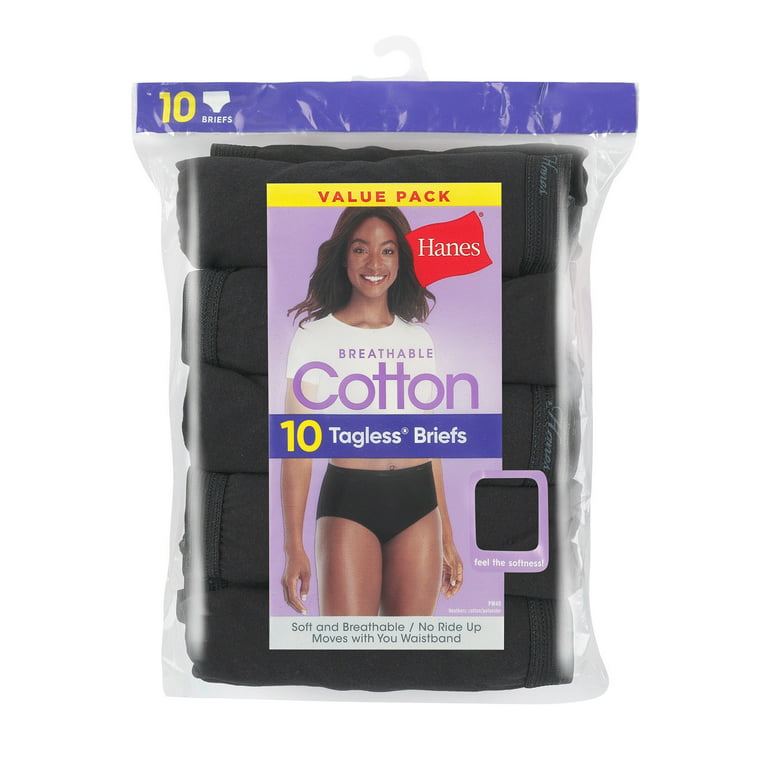 Hanes Women's Breathable Cotton All Black Briefs 10-Pack 10 