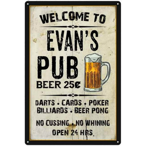 EVAN'S Pub Sign Vintage Man Cave Bar 8 x 12 High Gloss Metal 208120028315