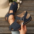 thumbnail image 4 of Fisherman Sandals for Women Splice T-Strap Closed Toe Cutout Slingback Walking Shoes Comfy Soft Sole Summer Wedges Dark Blue Size 6, 4 of 8