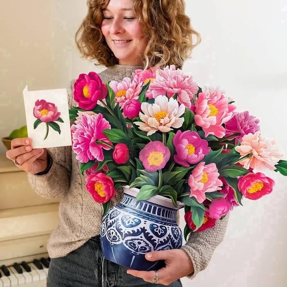 DURUA Freshcut Paper Pop Up Cards, Peony Paradise Paper Flower Bouquet Card with Blank Note & Envelope for Mother's Day Birthday(2pack, 19in Height)