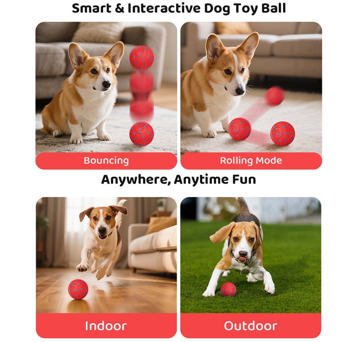 Inadays Dog Toys Interactive Dog Ball Toys For Large Dogs Automatic Ball for Dogs Chew Resistant Rechargeable E-TPU Silent Foam IPX54 Waterproof Dog Toys for Medium/Large Dogs, Red