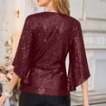 thumbnail image 5 of Sexlip Glitter Tops for Women Plus Size Short Sleeve Shirts 2025 Trendy Evening Cocktail V Neck Sequin Blouse Tunic Weddings Red XXXXL, 5 of 7