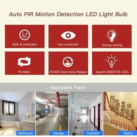 AC85-265V 9W PIR Motion Sensor Light Lamp Bulb E27 Base Socket Holder White for Dining Hall Living Room Bedroom Corridor Aisle