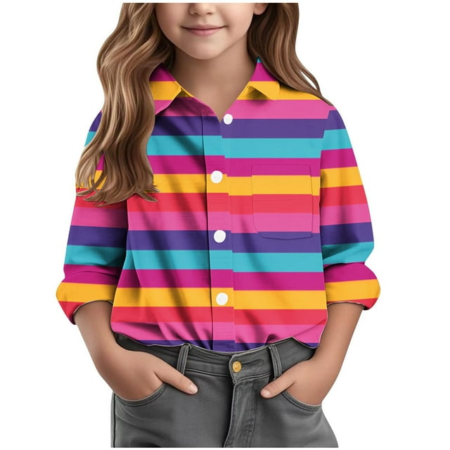 Chemise à Manches Longues pour Garçons, Coupe Classique avec Col Rabattu et Imprimé Rayé, Mélange Polyester-Spandex Doux pour un Port Quotidien Confortable et le Jeu