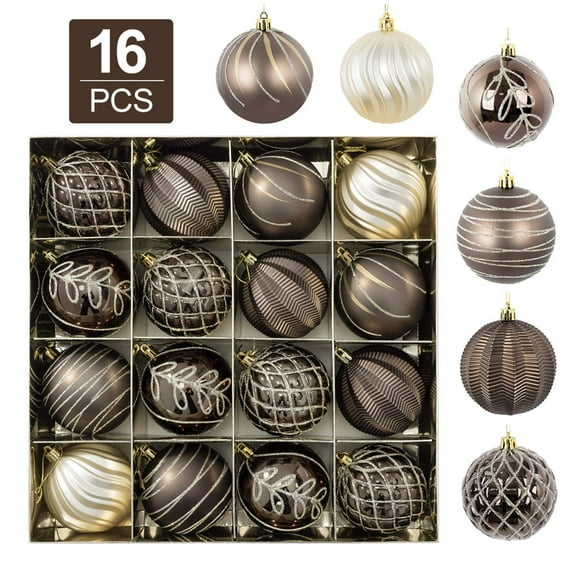 16Pcs Vintage Rustic Christmas Ball Ornaments - 3.1" Large Shatterproof Neutral Christmas Ornaments Set Farmhouse Christmas Decor for Xmas Tree Home Party Holiday