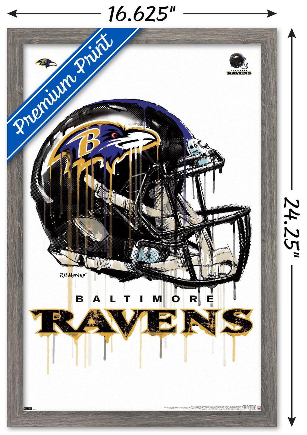 NFL Baltimore Ravens - Drip Helmet 20 Wall Poster with Magnetic Frame, 22.375" x 34"