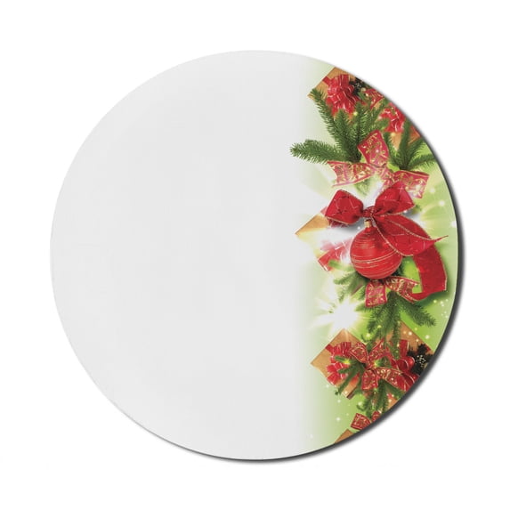 Christmas Mouse Pad for Computers, Classical Ribbons Baubles Used to Festoon the Xmas Tree Winter, Round Non-Slip Thick Rubber Modern Gaming Mousepad, 8" Round, Apple Green Fern Green, by Ambesonne