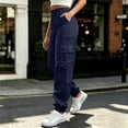 thumbnail image 2 of Ghalytn Women's Elastic Waist Cargo Jogger Pants - Multi-Pocket Tapered Ankle Cuff Casual Outdoor Bottoms, 2 of 7