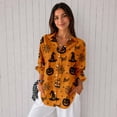thumbnail image 4 of Nyfairy Plus Size Women's Halloween Print Long Sleeve Button Down Casual Shirt, 4 of 5