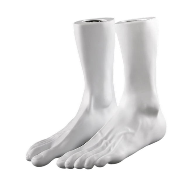 Bunblic PVC Mannequin Foot Feet Display Model,Flat Bottom,Support,Men Shoe Socks Male Foot Model for Retail Shop Socks Short Stocking white