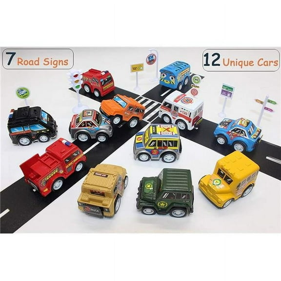 AZ Trading & Import PS980 Pull Back & Go Mini Cars & 7 Road Signs Play Set - 12 Piece