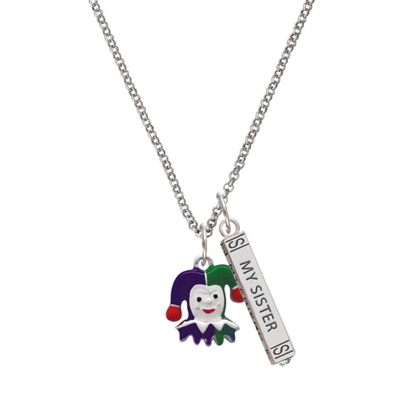 Delight Jewelry Silvertone Mardi Gras Jester Silvertone Always My Sister Bar Charm Necklace, 23"