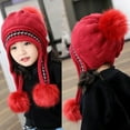 thumbnail image 3 of Eltusu Girls Thermal Beanies, Soft Comfy Warm Ears Flaps Winter Hats Red Size Free Size, 3 of 5