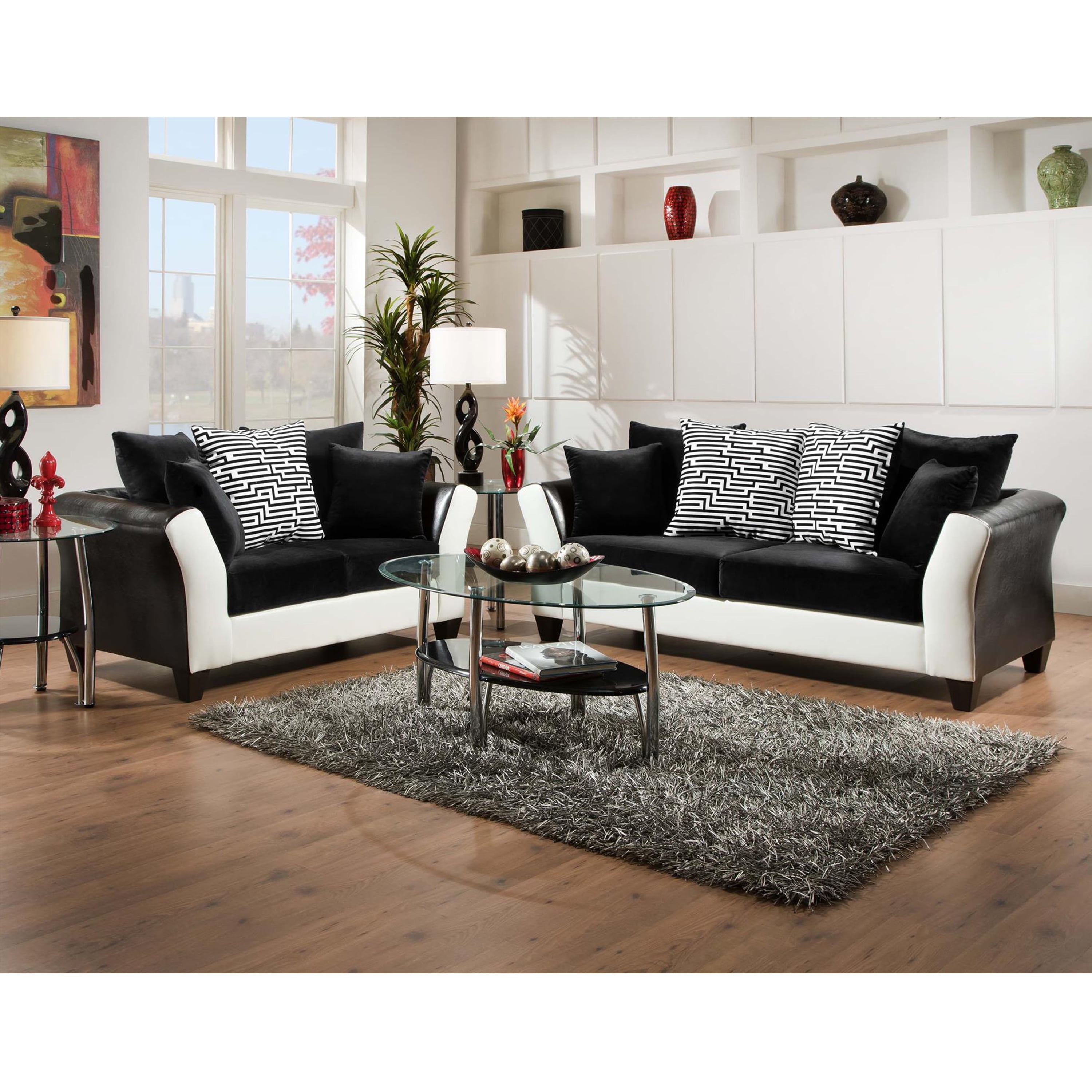 Flash Furniture Riverstone Implosion Black Velvet Living Room Set with Black & White Frame