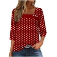 thumbnail image 2 of Dasayo Ladies Tops and Blouses Business Casual Red Dressy 3/4 Sleeve Buttons Polka Dot Blouses Women Blouse L, 2 of 5