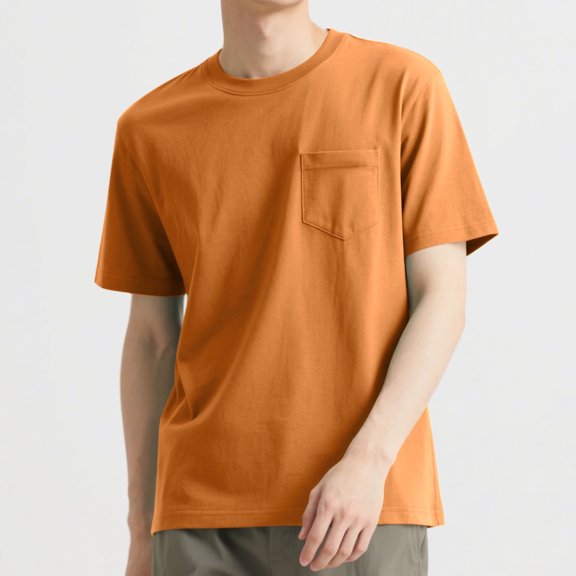 Cotton T-Shirts Short Sleeve Basic Tees Mens Crew Neck Casual Summer Tops with Chest Pocket Soft Plain Tshirts (XS, Yellow)