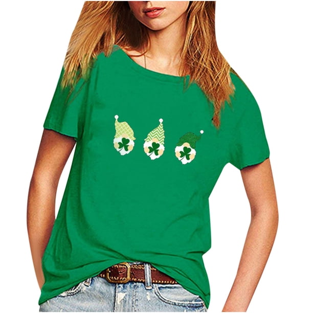 Top de camiseta con estampado verde de manga corta informal de cobertura para mujer Pompotops hkajfhjk459063