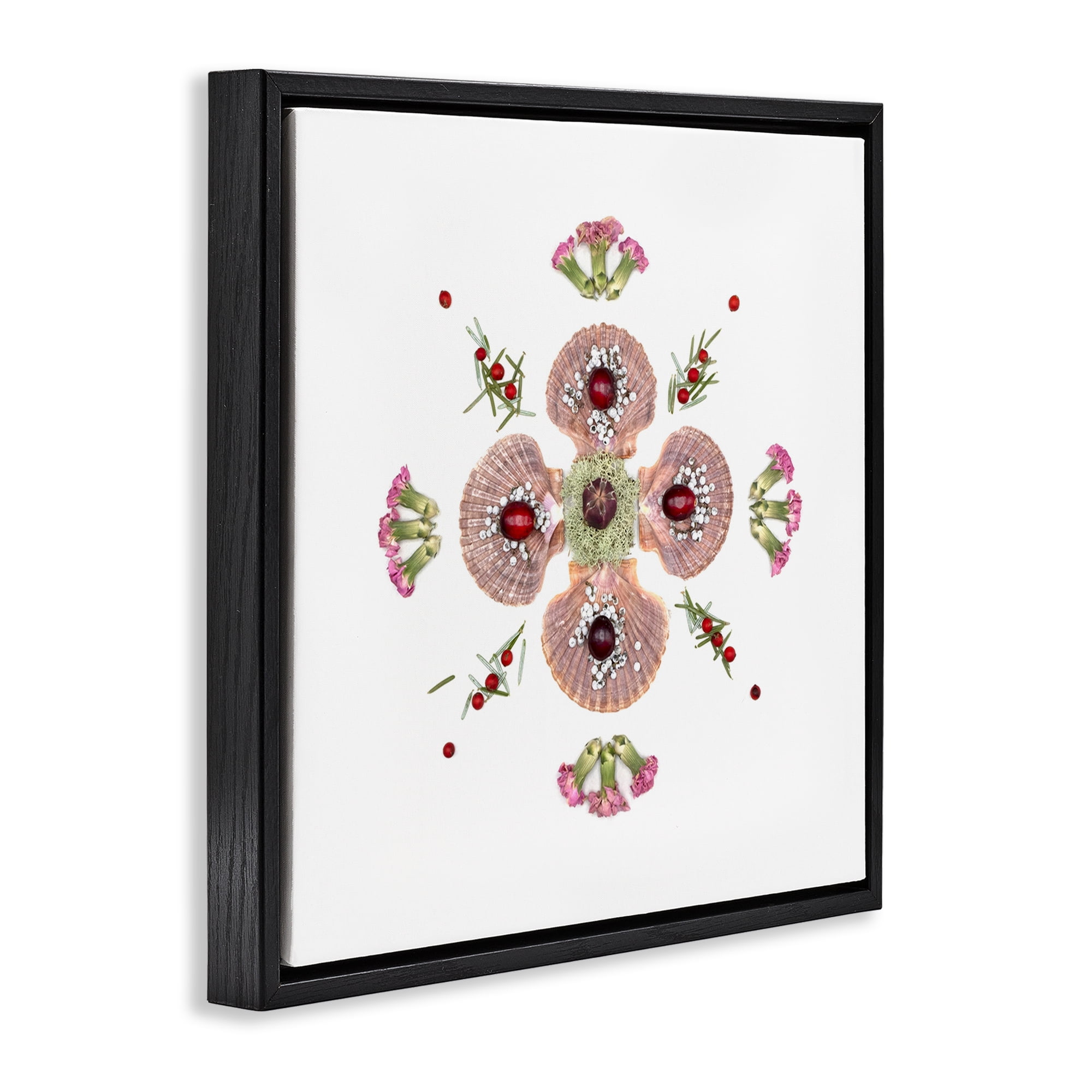 Stupell Industries Clam Shells & Botanicals Pattern Black Framed Floater Canvas Wall Art, design by Beth Adoette