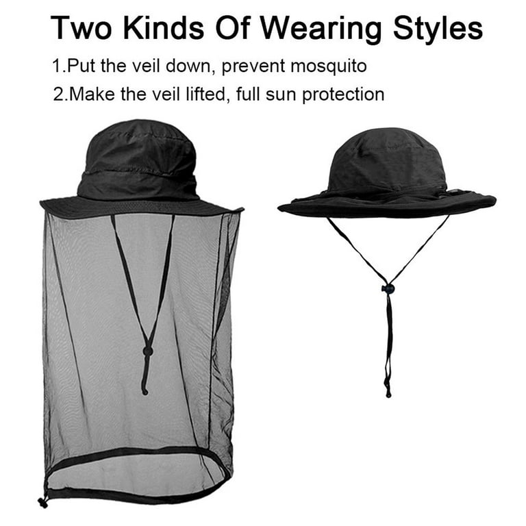 Mosquito Net Sun Hat with Neck Face Cover for Men Women, IC ICLOVER Outdoor  Bug Bee Protection Mesh Fishing Cap Black
