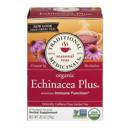 TRADITIONAL MEDICINALS Seasonal Teas Organic Echinacea Plus Tea Bags - 16 CT