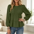 thumbnail image 5 of QINGFSAP Womens Long Sleeve Round Neck Tiered Tops Ruffle Pleated Loose Fit Blouses, 5 of 9