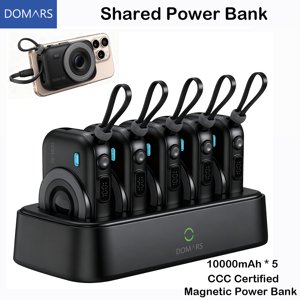 Domars 5pcs 10000mAh Ensemble de banques de puissance magnétique, 22.5W Chargeur portable à charge rapide avec base de charge, type-C intégré & Câble de foudre, forte adsorption magnétique pour les voyages au bureau intérieur