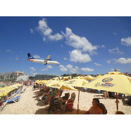 Canvas Print Landing St Maarten Aircraft Beach Stretched Canvas 10 x
