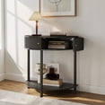 thumbnail image 3 of Hassch Entryway Table, Half Moon Console Table with 2 Rattan Doors, Small Foyer Table with Open Shelf for Living Room, Space Saving, Dark Gray, 3 of 10
